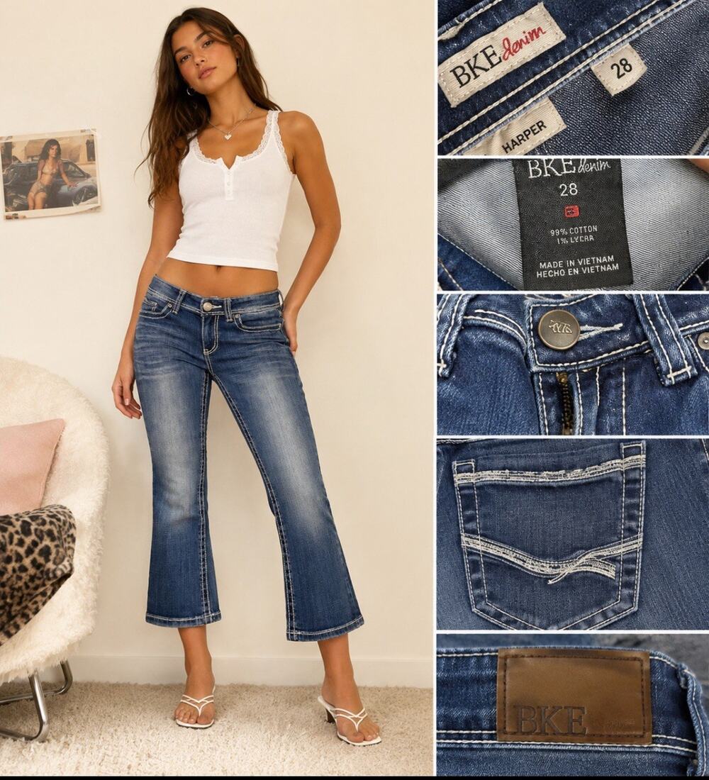 Y2K Indie Sleaze 2000s BKE Harper Women's Bootcut Jeans Sz 28 Medium Wash Indigo